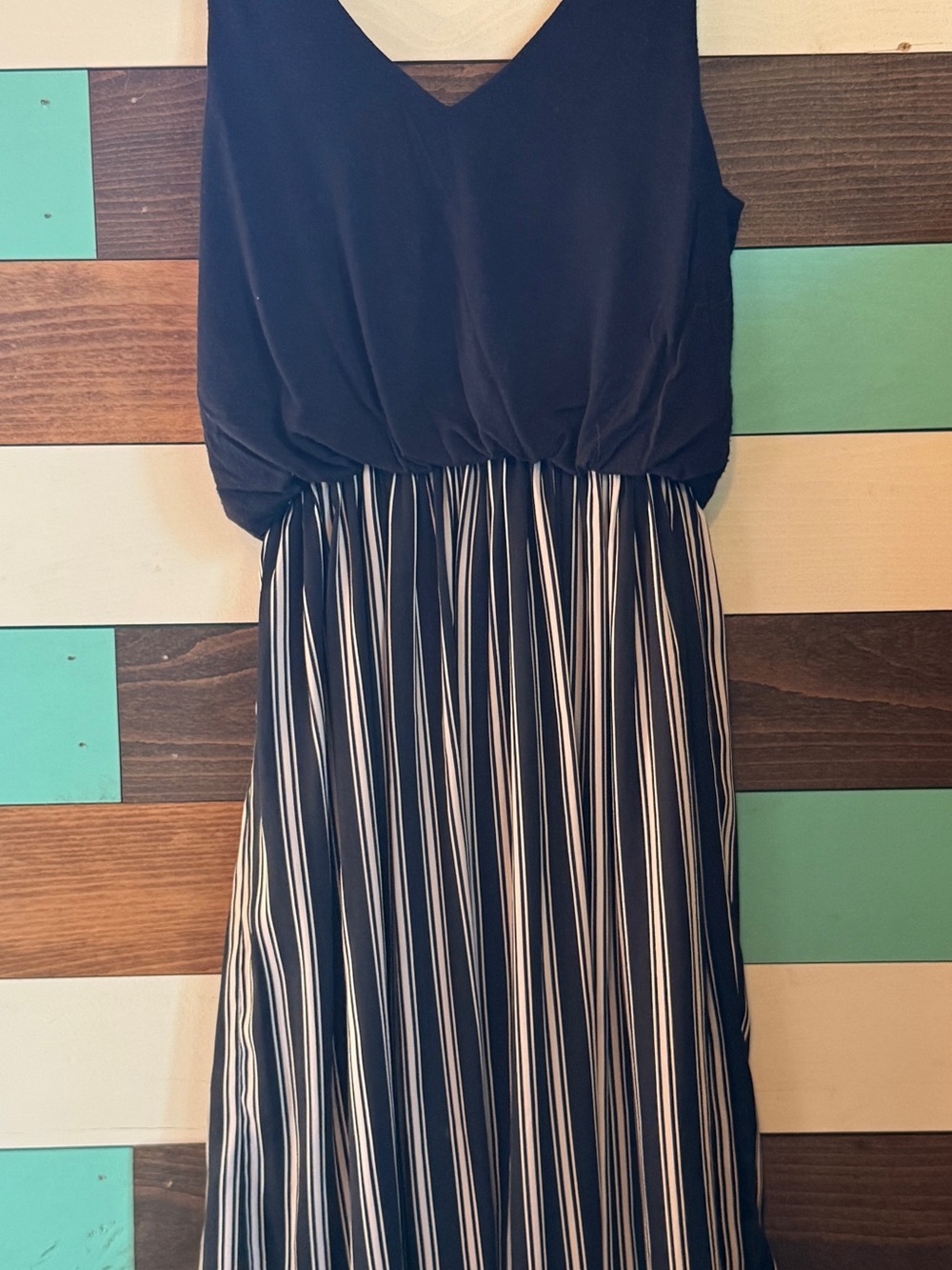 Classic Navy V-Neck Striped Dress